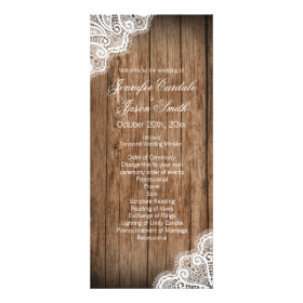 Rustic Country Barn Wood Lace Wedding Programs Custom Rack Card