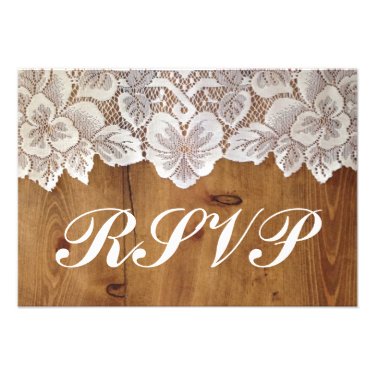 Rustic Country Barn Wood Lace Wedding RSVP Card