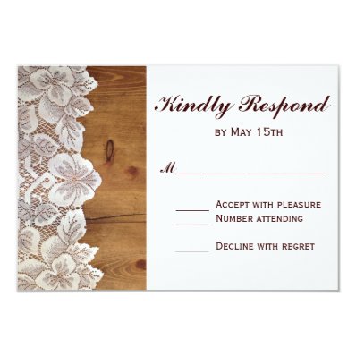 Rustic Country Barn Wood Lace Wedding RSVP Card Invites