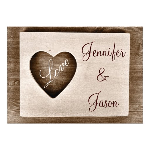 Rustic Country Barn Wood Love Heart Wedding Invite
