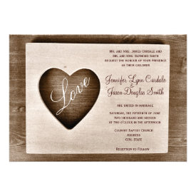 Rustic Country Barn Wood Love Heart Wedding Invite