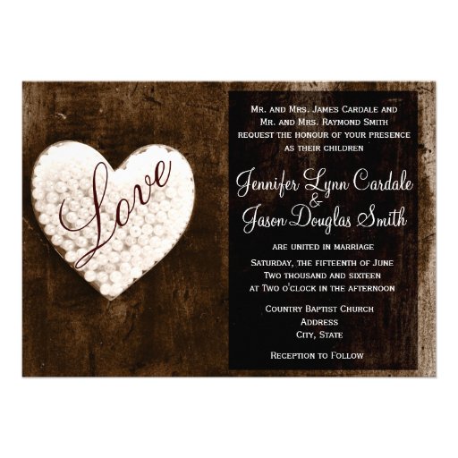 Rustic Country Barn Wood Love Heart Wedding Invite