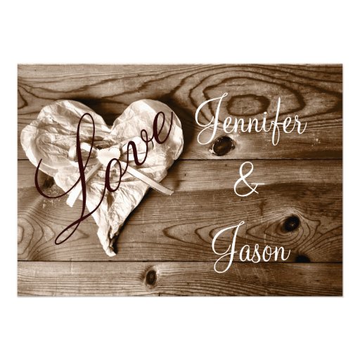 Rustic Country Barn Wood Love Heart Wedding Invite