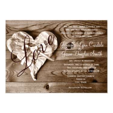 Rustic Country Barn Wood Love Heart Wedding Invite Custom Announcement