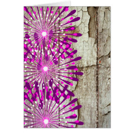 Rustic Country Barn Wood Pink Purple Flowers Greeting Card