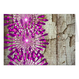 Rustic Country Barn Wood Pink Purple Flowers Greeting Cards