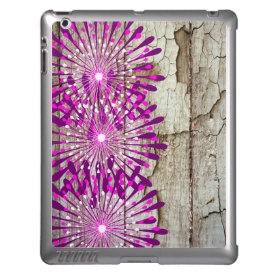 Rustic Country Barn Wood Pink Purple Flowers iPad Cases