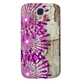 Rustic Country Barn Wood Pink Purple Flowers Galaxy S4 Cover