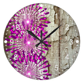 Rustic Country Barn Wood Pink Purple Flowers Clock
