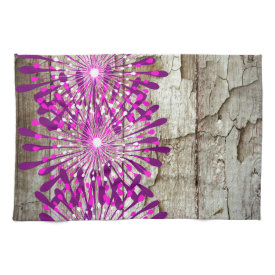 Rustic Country Barn Wood Pink Purple Flowers Kitchen Towel