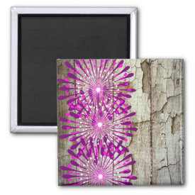 Rustic Country Barn Wood Pink Purple Flowers Magnets
