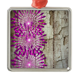 Rustic Country Barn Wood Pink Purple Flowers Ornament