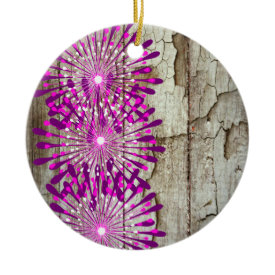 Rustic Country Barn Wood Pink Purple Flowers Ornaments