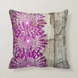 Rustic Country Barn Wood Pink Purple Flowers Throw Pillow