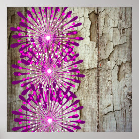 Rustic Country Barn Wood Pink Purple Flowers Print