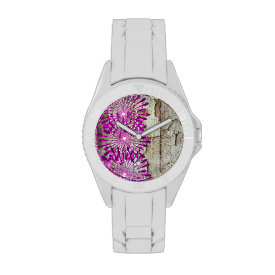 Rustic Country Barn Wood Pink Purple Flowers Wrist Watches