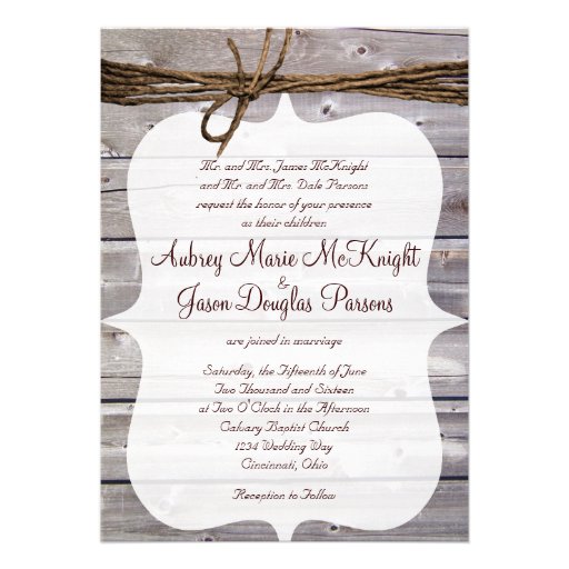 Rustic Country Barn Wood Twine Wedding Invitations