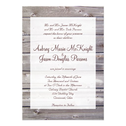 Rustic Country Barn Wood Wedding Invitations
