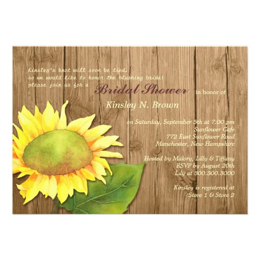Rustic Country Barnwood Sunflower Bridal Shower Invites