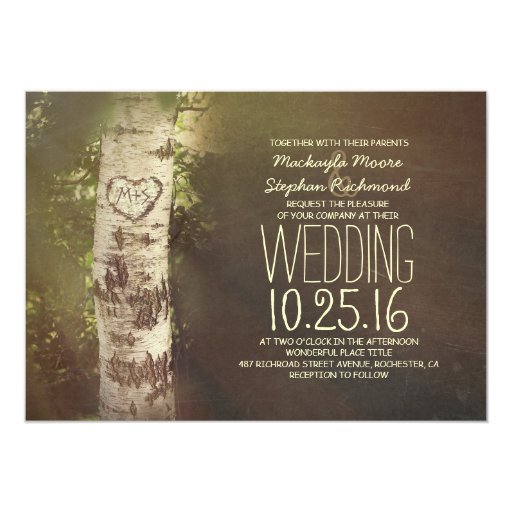 Rustic country birch tree wedding invitations