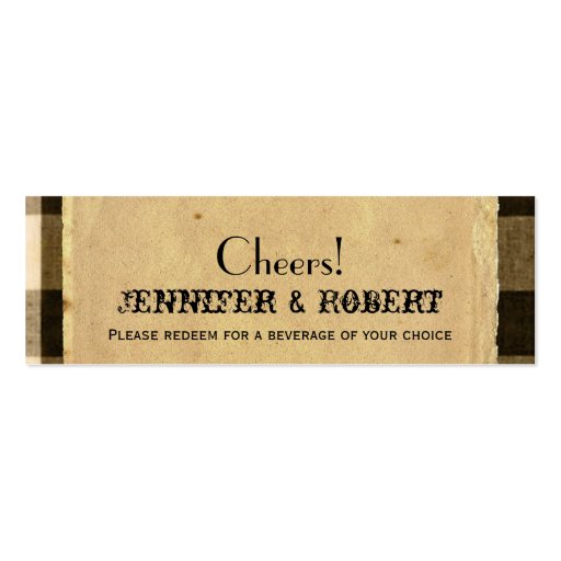Rustic Country Black Sepia Wedding Drink Tickets Business Card Template (front side)