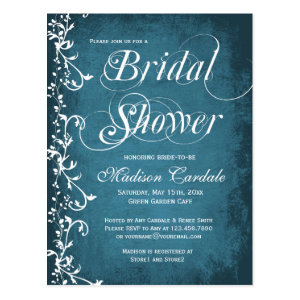 Rustic Country Blue Swirls Bridal Shower Postcards