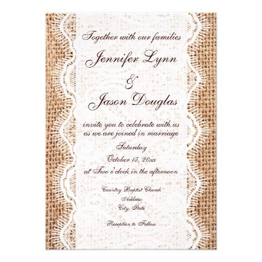 Rustic Country Burlap and Lace Wedding Invitations