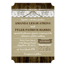 Rustic Country Burlap and Lace Wedding Invitations