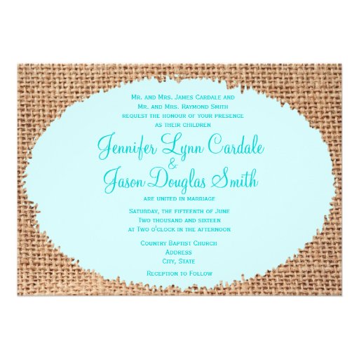 Rustic Country Burlap Blue Wedding Invite