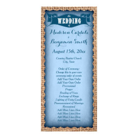 Rustic Country Burlap Blue Wedding Programs Personalized Rack Card