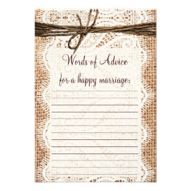 Rustic Country Burlap Bridal Advice Cards Custom Invitations