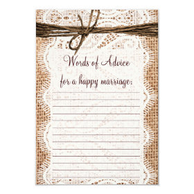 Rustic Country Burlap Bridal Advice Cards 3.5