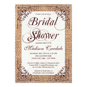 Rustic Country Burlap Bridal Shower Invitations 4.5