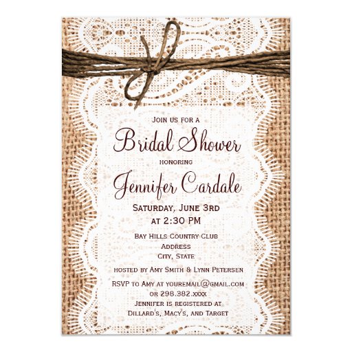 Rustic Country Burlap Bridal Shower Invitations 