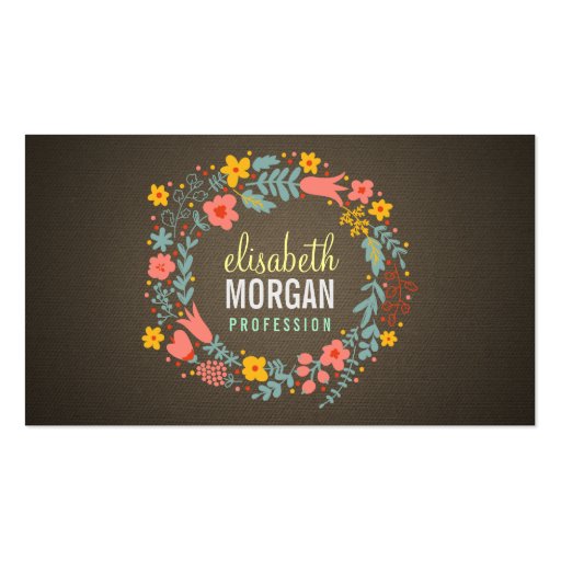Rustic Country Burlap Floral Wreath Business Card Template (front side)
