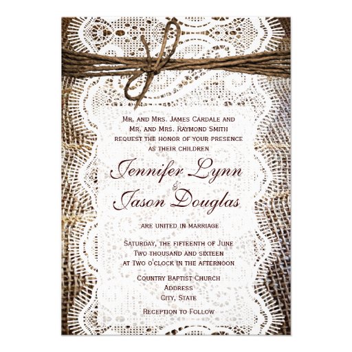 Rustic Country Burlap Lace Look Wedding Invitation