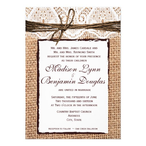 Rustic Country Burlap Lace Look Wedding Invitation