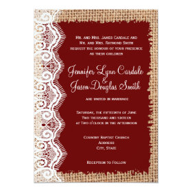 Rustic Country Burlap Lace Red Wedding Invitations 5