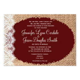 Rustic Country Burlap Lace Red Wedding Invitations 5