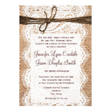 Rustic Country Burlap Lace Twine Wedding Invites