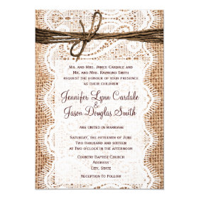 Rustic Country Burlap Lace Twine Wedding Invites 5