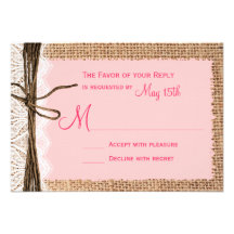 Rustic Country Burlap Lace Twine Wedding RSVP Invitation
