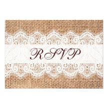 Rustic Country Burlap Lace Wedding RSVP Cards