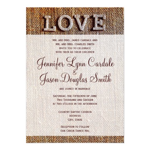 Rustic Country Burlap LOVE Wedding Invitations