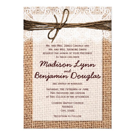 Rustic Country Burlap Print Wedding Invitations