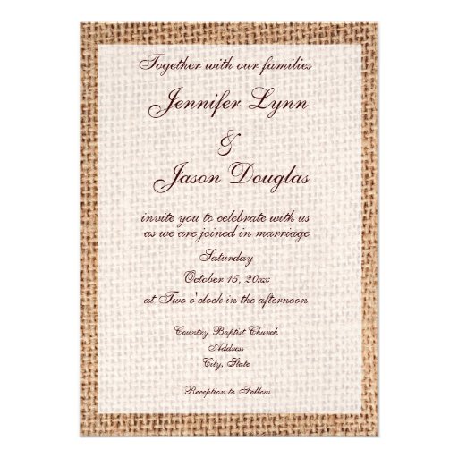 Rustic Country Burlap Print Wedding Invitations