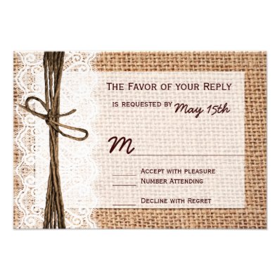 Rustic Country Burlap Print Wedding RSVP Cards