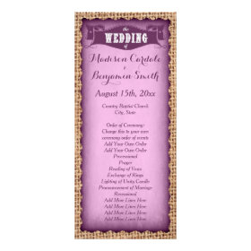 Rustic Country Burlap Purple Wedding Programs Rack Card Template