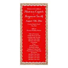 Rustic Country Burlap Red Wedding Programs Rack Card
