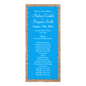 Rustic Country Burlap Sky Blue Wedding Programs Rack Card Design
